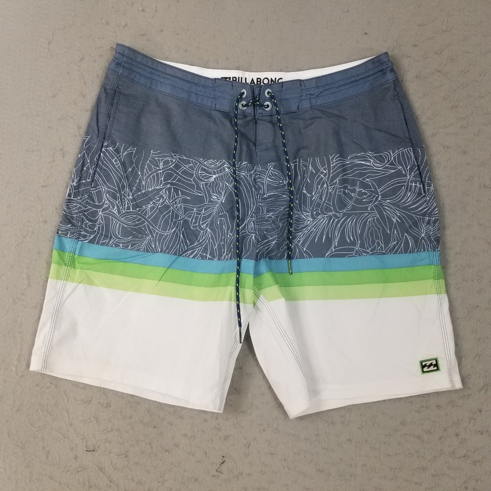 Billabong Board Shorts Mens 33 Grey Lo Tides Recycler M128FSPT Floral Stripe